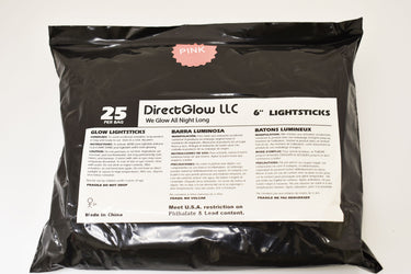 6 inch 15mm Pink Premium Safety Glow Sticks- 25 Per Package